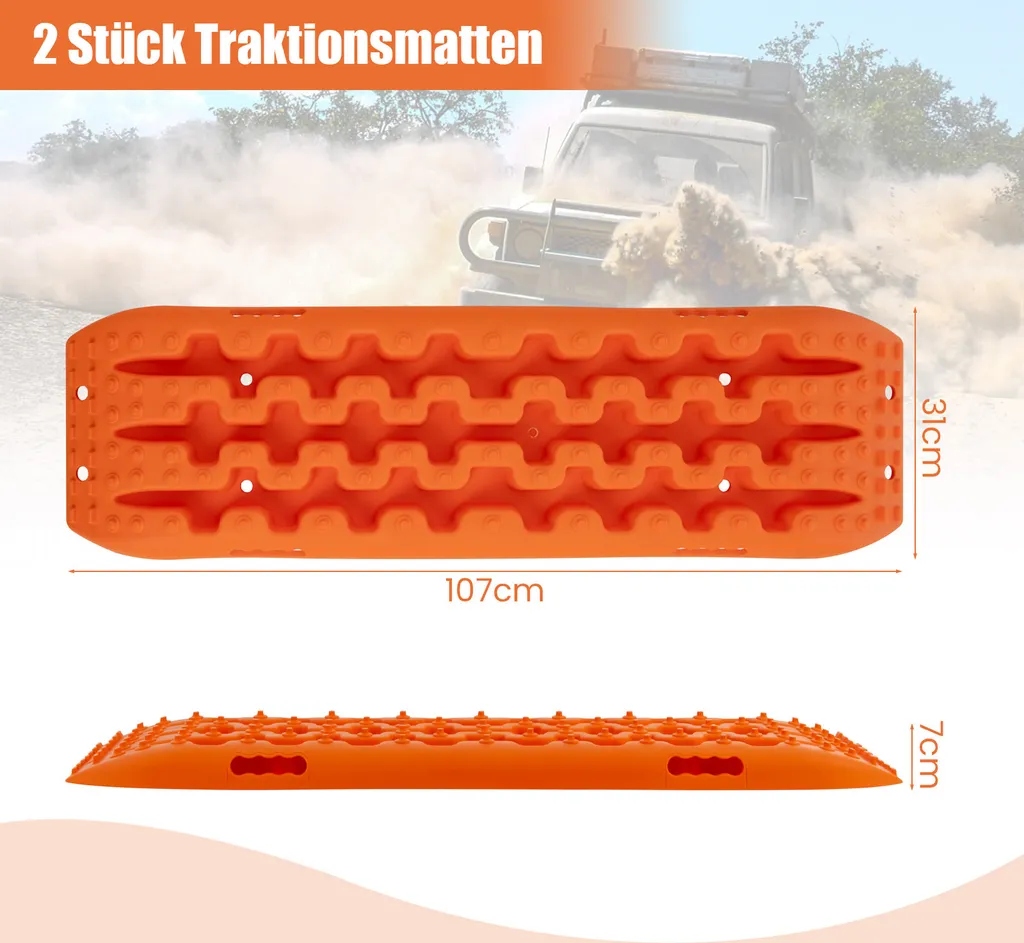Plaques de traction 10T Orange - Déblocage Rapide de Véhicule, 2pcs 107cm