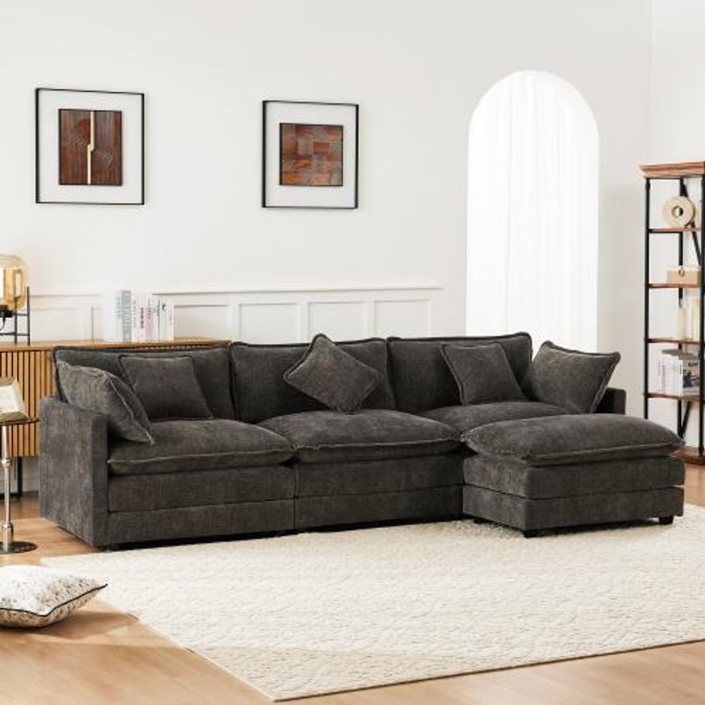 STILVORA Schlafsofa mit Armkissen&Lendenkissen,Ecksofa Dreisitzer mit Fußstütze,Polstermöbel aus Chenille-Stoff für Wohnzimmer, Schlafzimmer&Wo...