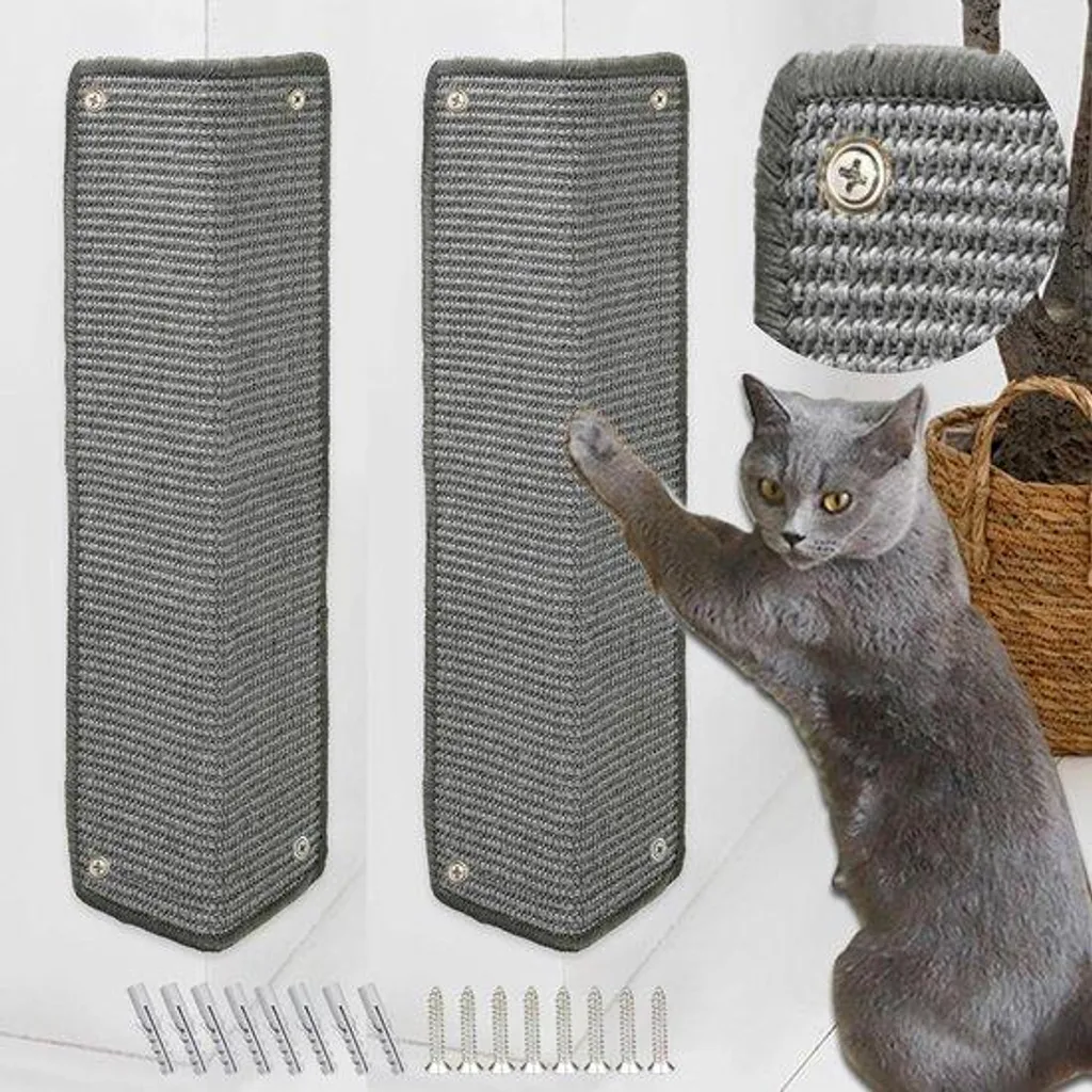 Griffoir mural en sisal gris pour chat - Protection canapé 60 x 25 cm