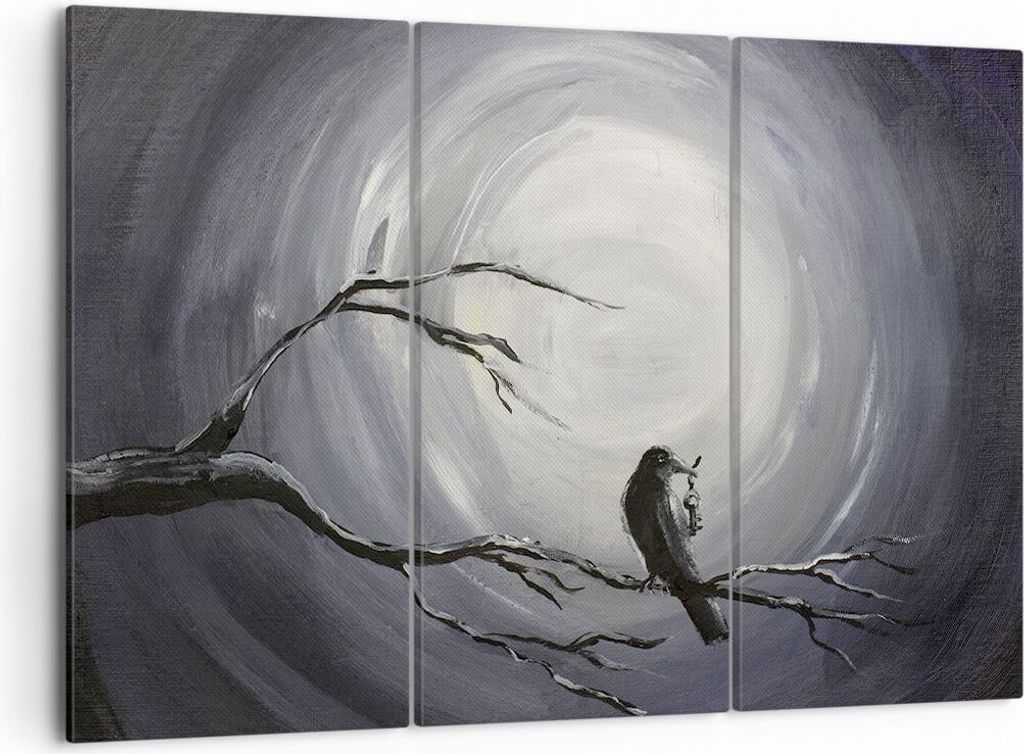 Bild auf Leinwand - Leinwandbild - Vogel Baum modern - 105x70cm - Wand Bild - Wanddeko - Wandbilder - Leinwanddruck - Bilder - Kunstdruck - Wanddek...