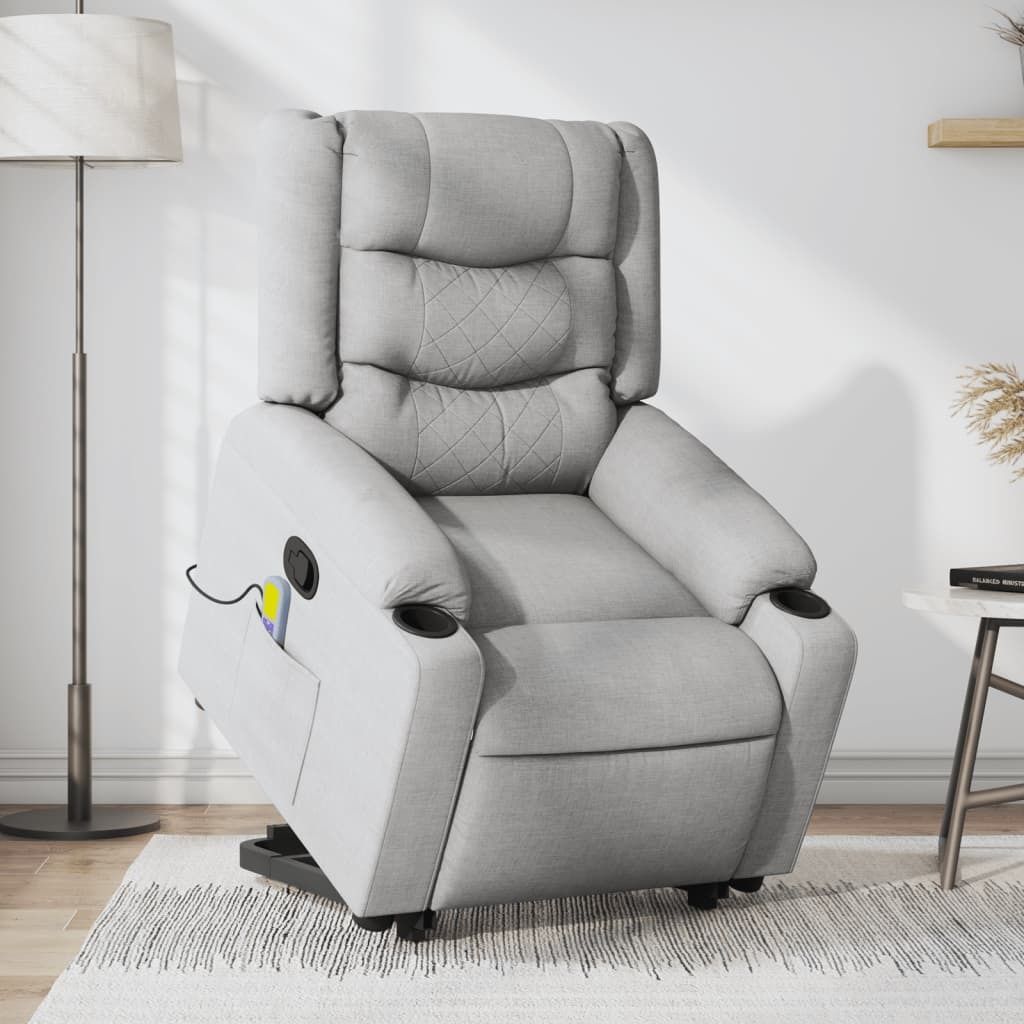 Maison Exclusive - Massagesessel mit Aufstehhilfe Hellgrau Stoff