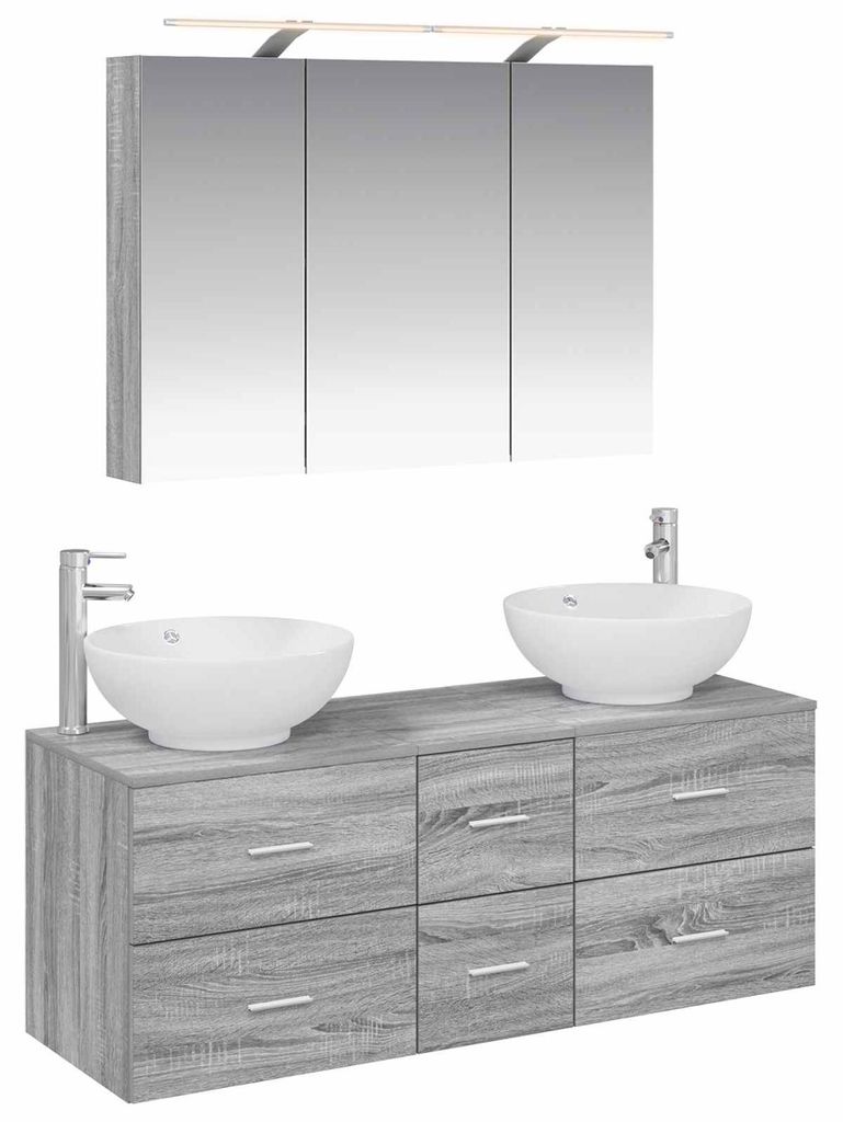 vidaXL Badezimmermöbel-Set 4 pcs Grau Sonoma Ingenieurholz und Glas