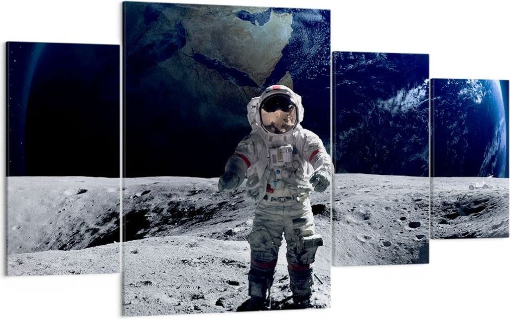 Bild auf Leinwand - Leinwandbild - Astronaut Mond Erde Raum - 160x90cm - Wand Bild - Wanddeko - Leinwanddruck - Bilder - Kunstdruck - Wanddekoratio...