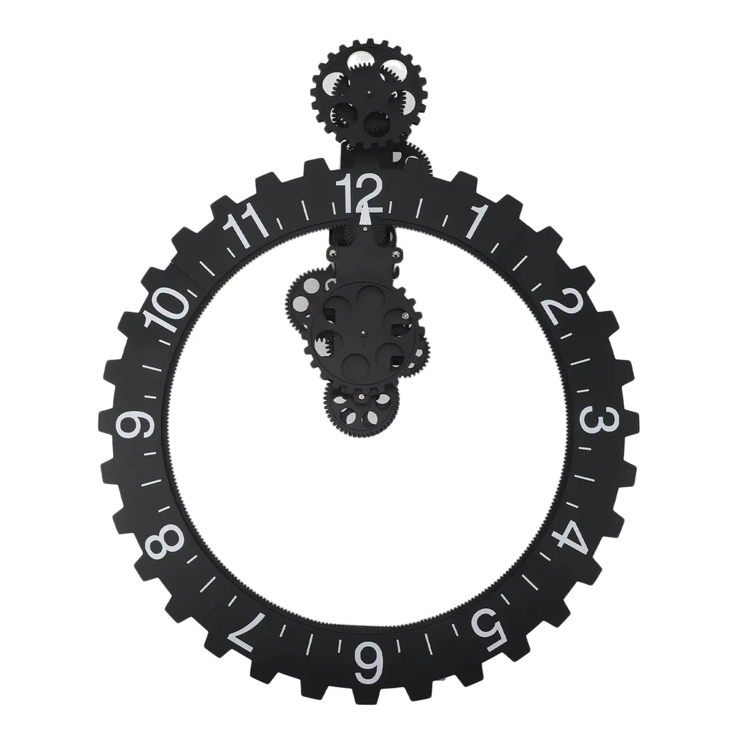 Horloge décorative 3D roue mécanique tournante en métal vieilli noir