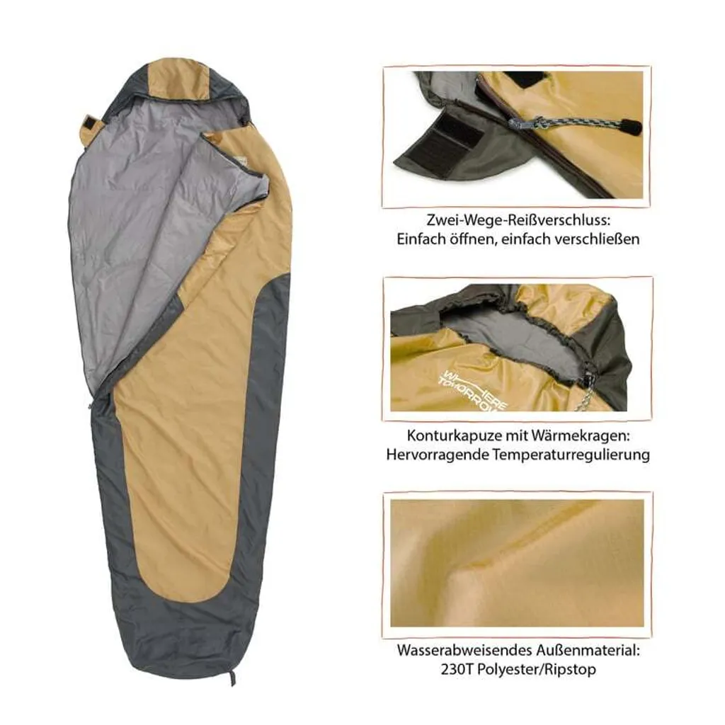 Sac de couchage isolant 220x80cm Where Tomorrow avec capuche ajustable pro