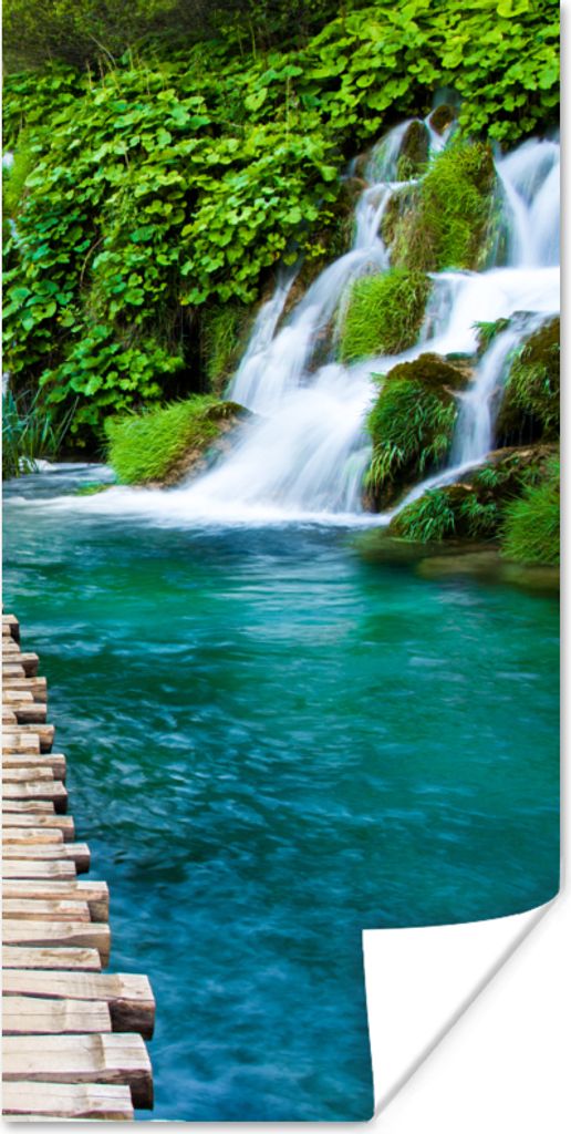 MuchoWow Poster Brücke - Wasser - Pflanzen - Wasserfall - Grün 80x160 cm - Kinderzimmer