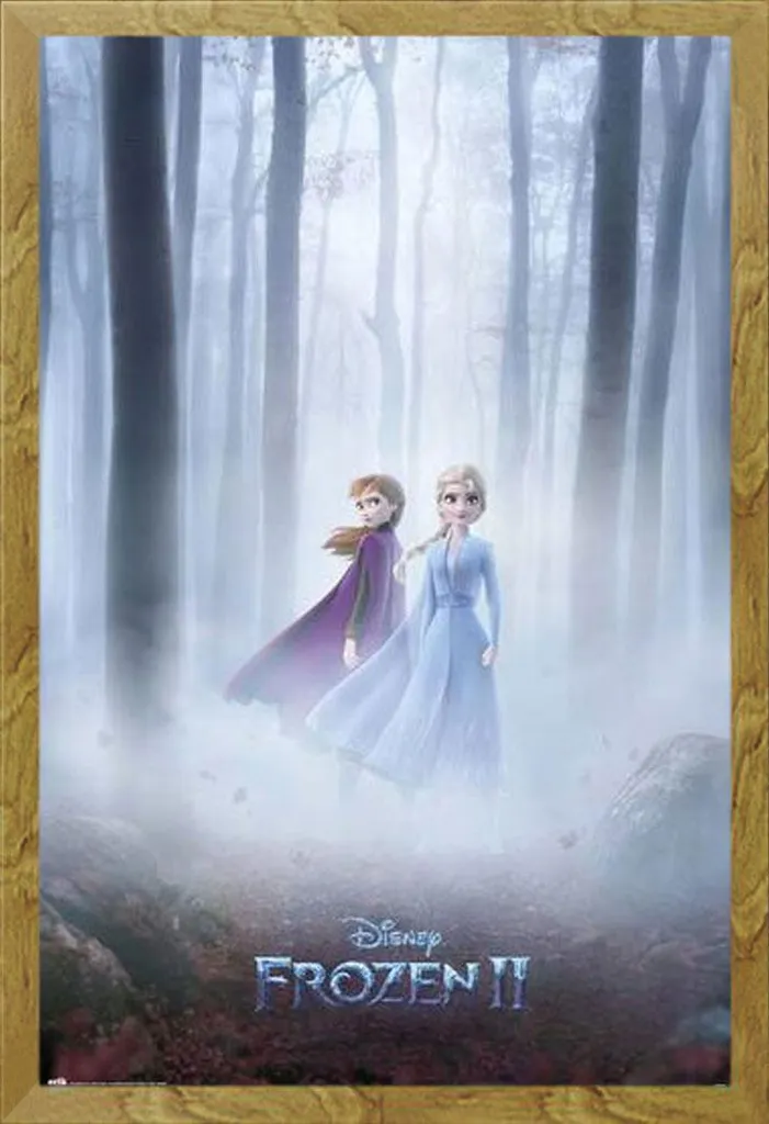 Poster Frozen 2 Sisters Prêt à Poser avec Cadre Chêne Vitre Incassable