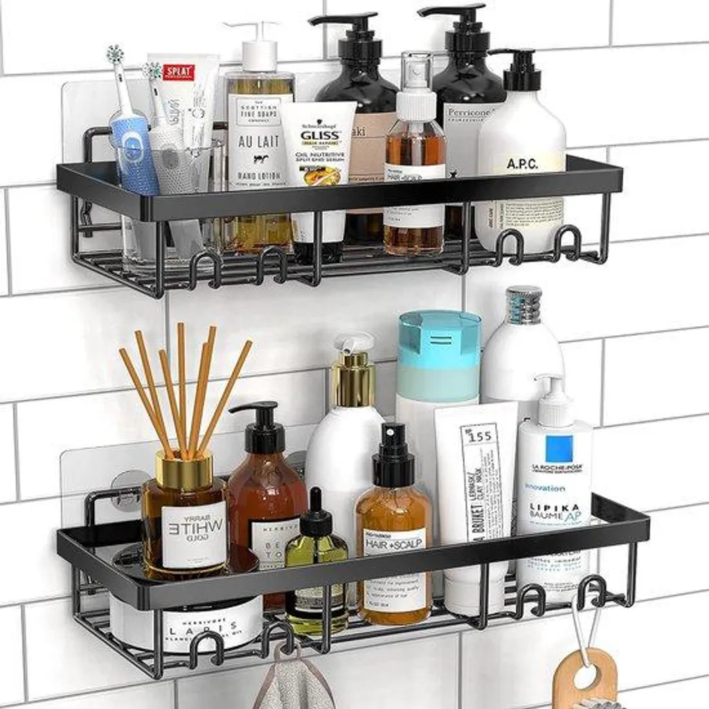 Étagère salle de bain noire sans perçage avec fixation murale robuste
