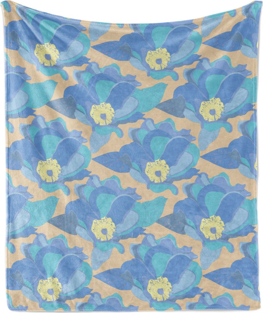 ABAKUHAUS Natur Weich Flanell Fleece Decke, Retro blaue Blumen und Blätter, Gemütlicher Plüsch für den Innen- und Außenbereich, 125 x 175 cm, ...
