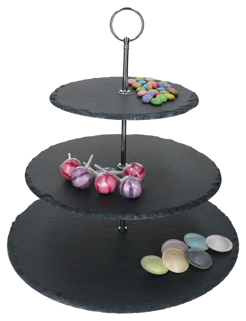 Schiefer-Etagere Rina schwarz 3-stöckig Ø35cm Produktbild 