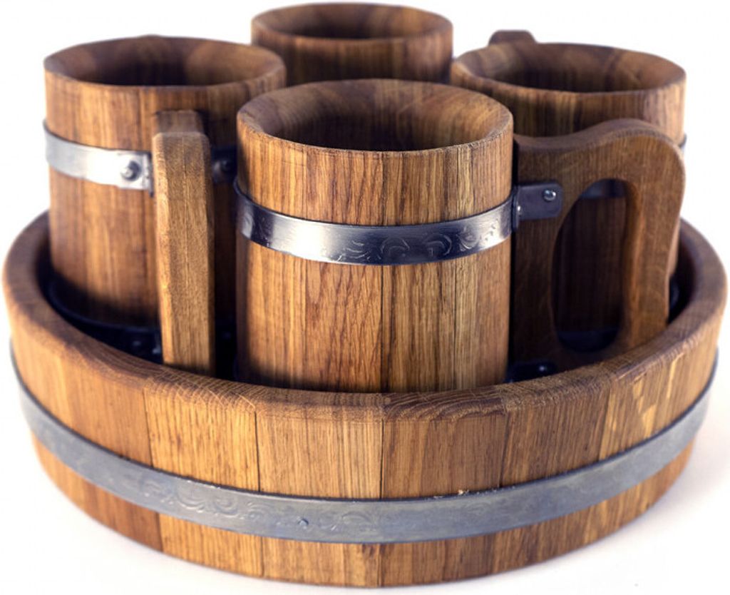 Set di 4 tazze in legno da 0,5L + vassoio Immagine del prodotto 