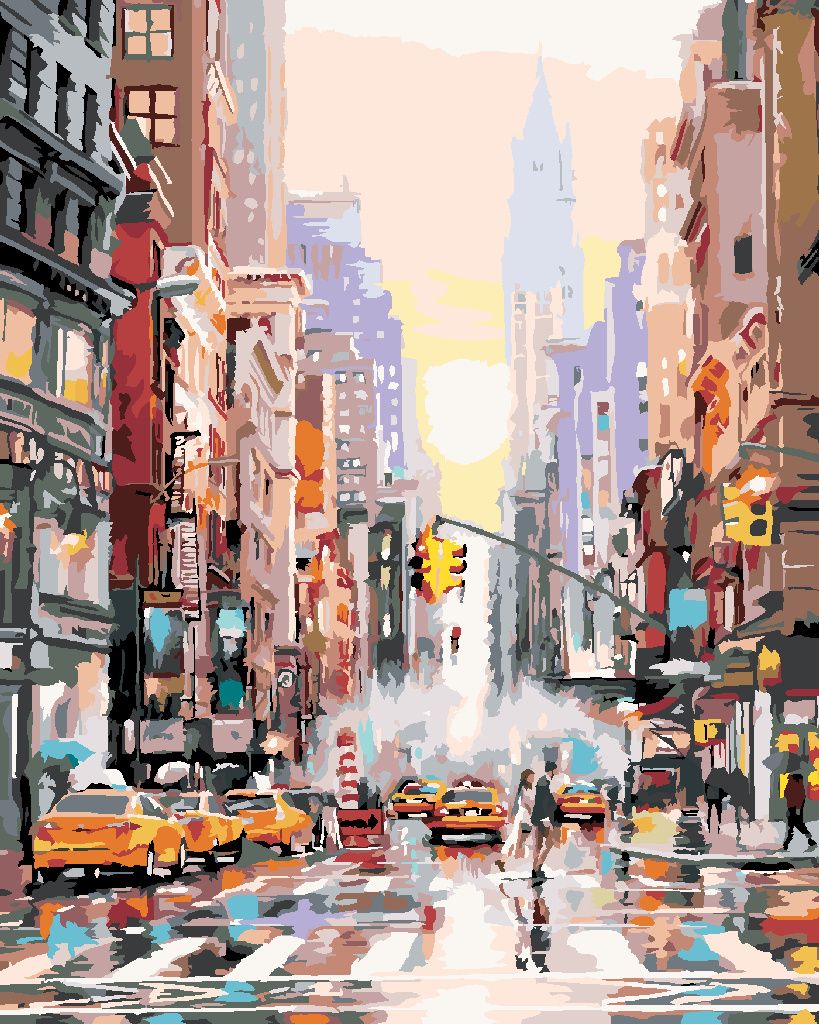 Zuty - Malen nach Zahlen - NEW YORK STREET UND GELBE TAXIS (RICHARD MACNEIL), 40x50 cm, ohne Keilrahmen