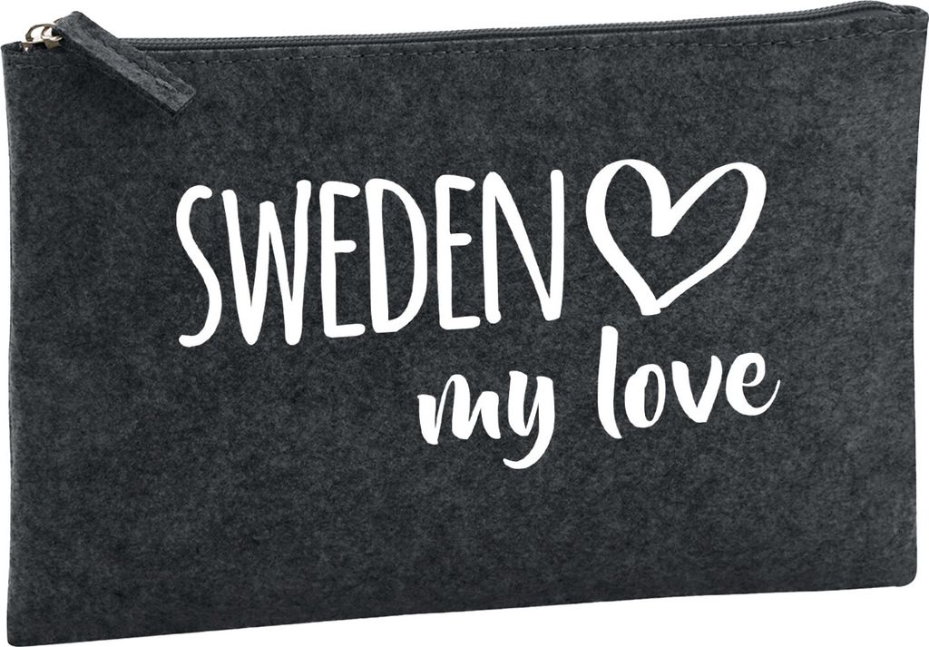 Huuraa Kulturbeutel Sweden my love 1 Liter Charcoal Filz Kosmetiktasche Geschenkidee