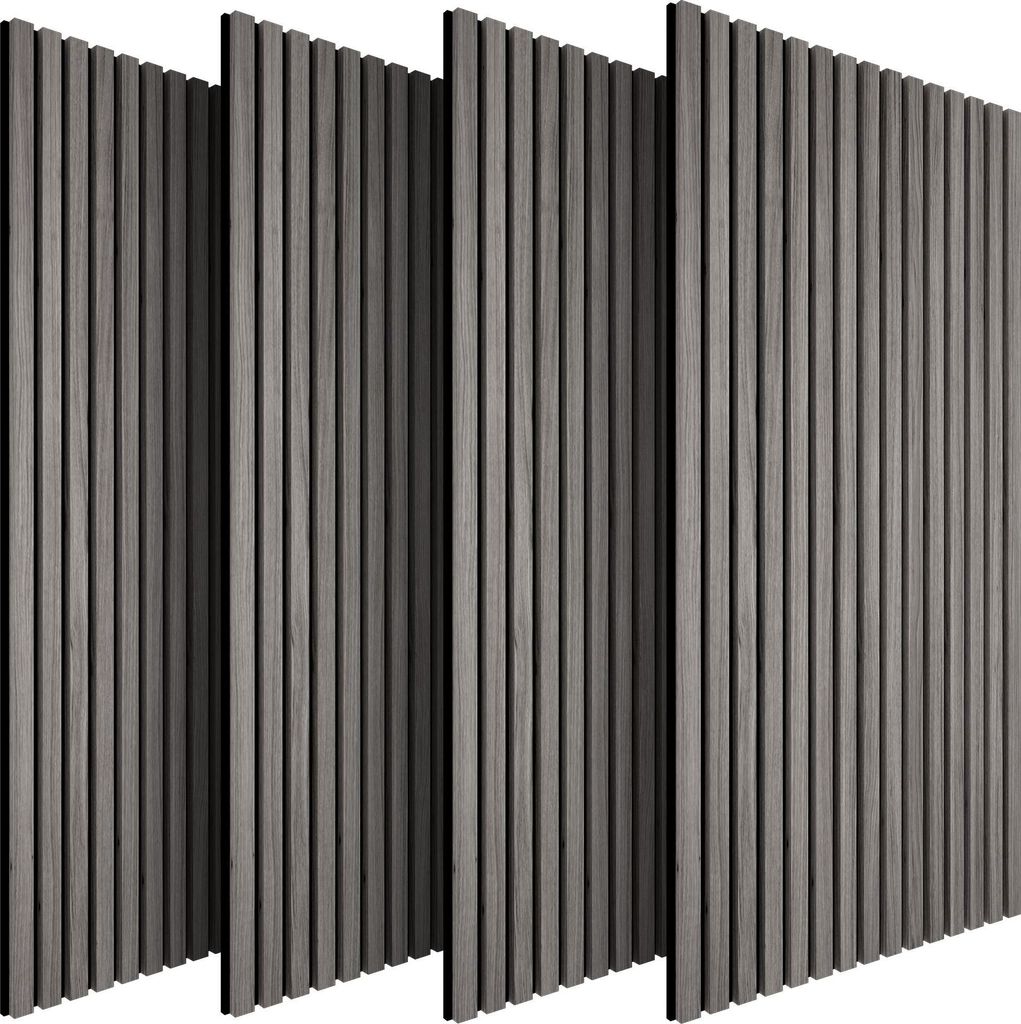 tectake Akustikpaneele Sonic Wall II 4er Set MDF Echtholzfurnier Schallabsorber Schalldämmung 110x50cm zuschneidbar Filz Holzlamellen