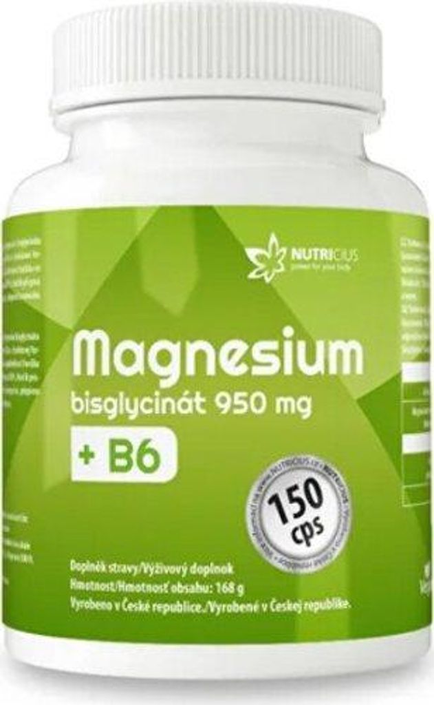 Magnesio bisglicinato 950 mg + Vitamina B6, 150 cápsulas Imagen del producto 