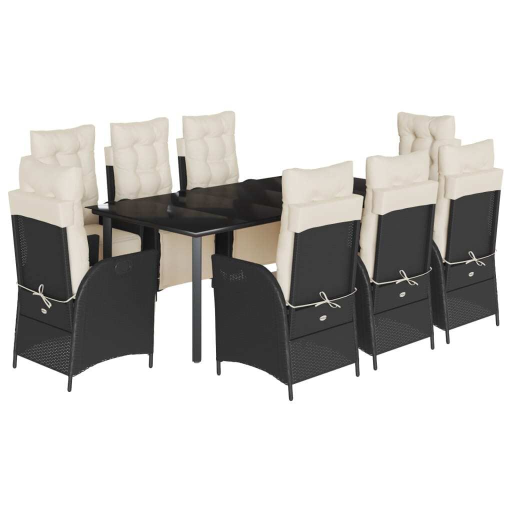 9-tlg. Garten-Essgruppe mit Kissen Schwarz Poly Rattan