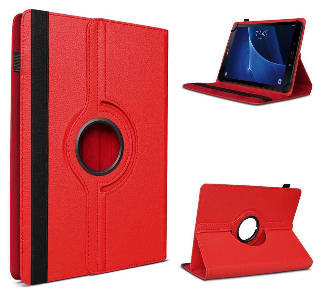Samsung Galaxy Tab 4 / 3 / 2 10.1 Tablet Hülle Tasche Schutzhülle Case DrehbarFarbe 360 Uni:Rot