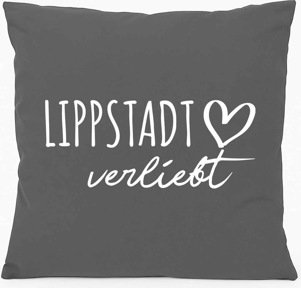Huuraa Sofakissen Lippstadt verliebt Geschenk 40x40cm mit Füllung Steel Grey Baumwolle Lippstadt Mitbringsel