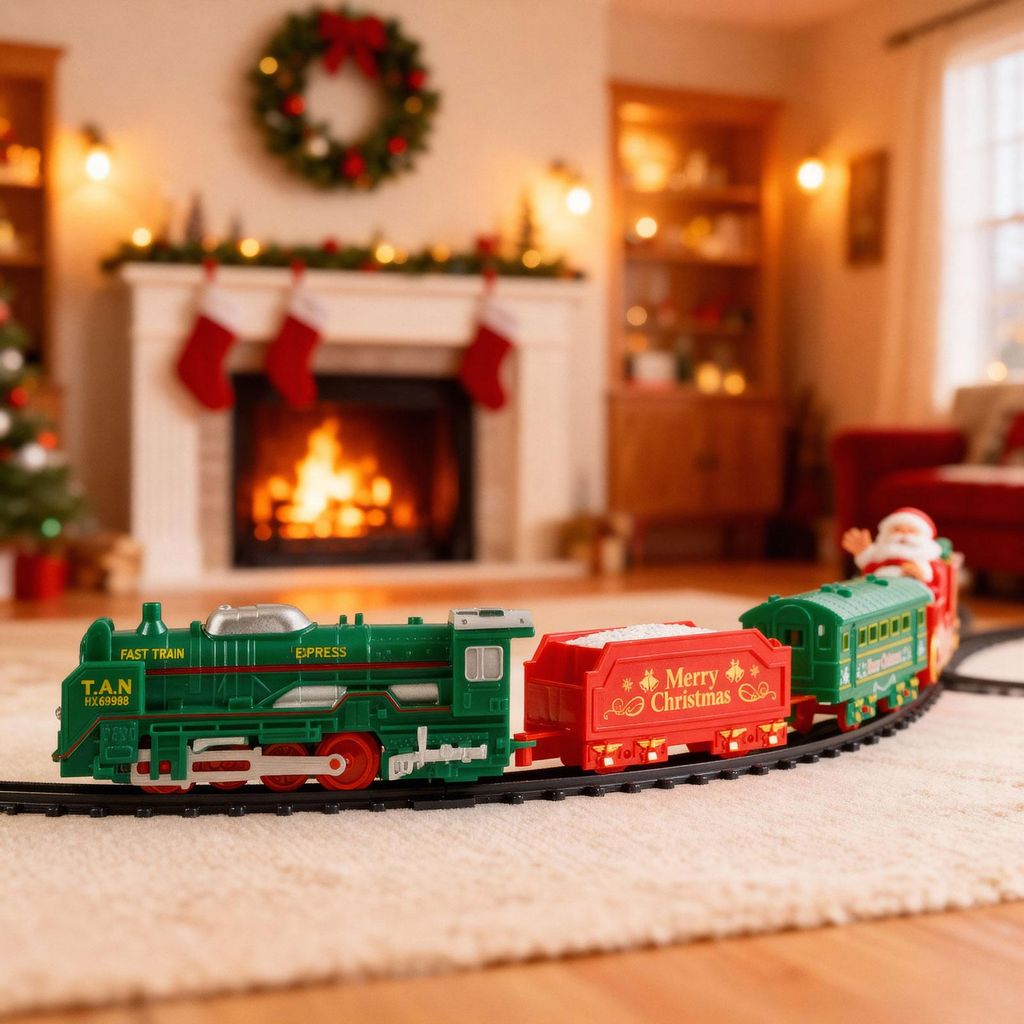 Weihnachtszug mit Licht und Sound – 19-teiliges Set – 3 Gleise (Rund, Oval, Acht) – Batteriebetrieben – Weihnachtsdekoration – Für Kinde...