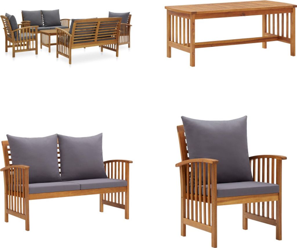 vidaXL 5 tlg. Garten Lounge Set mit Auflagen Massivholz Akazie - Garten-Lounge-Set - Garten-Lounge-Sets - Gartenmöbel - Gartenmöbel-Set