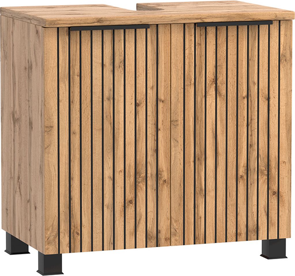 Waschbeckenunterschrank 60cm, Eiche mit gestreifter Front, LIVINGSTON-03