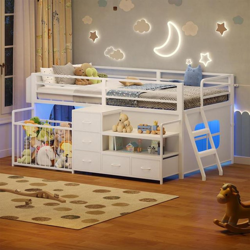 AODEMOKO Kinderhochbett  mit 5 Schubladen, Spielzeugtruhe, Produktbild 