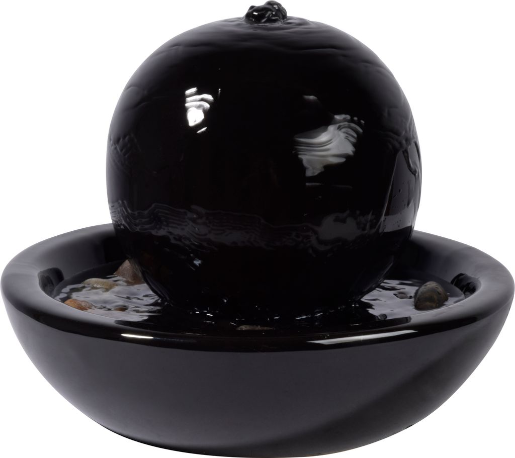 dobar Design Keramik Zimmerbrunnen Kugel, Schwarz, 24x24x18,5 cm
