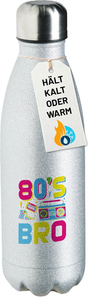 Huuraa Trinkflasche 80's Bro Retro 500ml Silver Edelstahl Wasserflasche Trinkflasche Geschenkidee