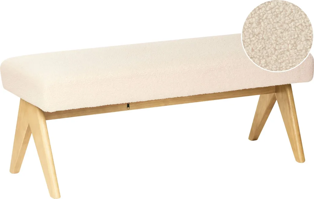 BELIANI Banc Bouclé Blanc Crème et Marron Clair Rétro 120cm pour Entrée