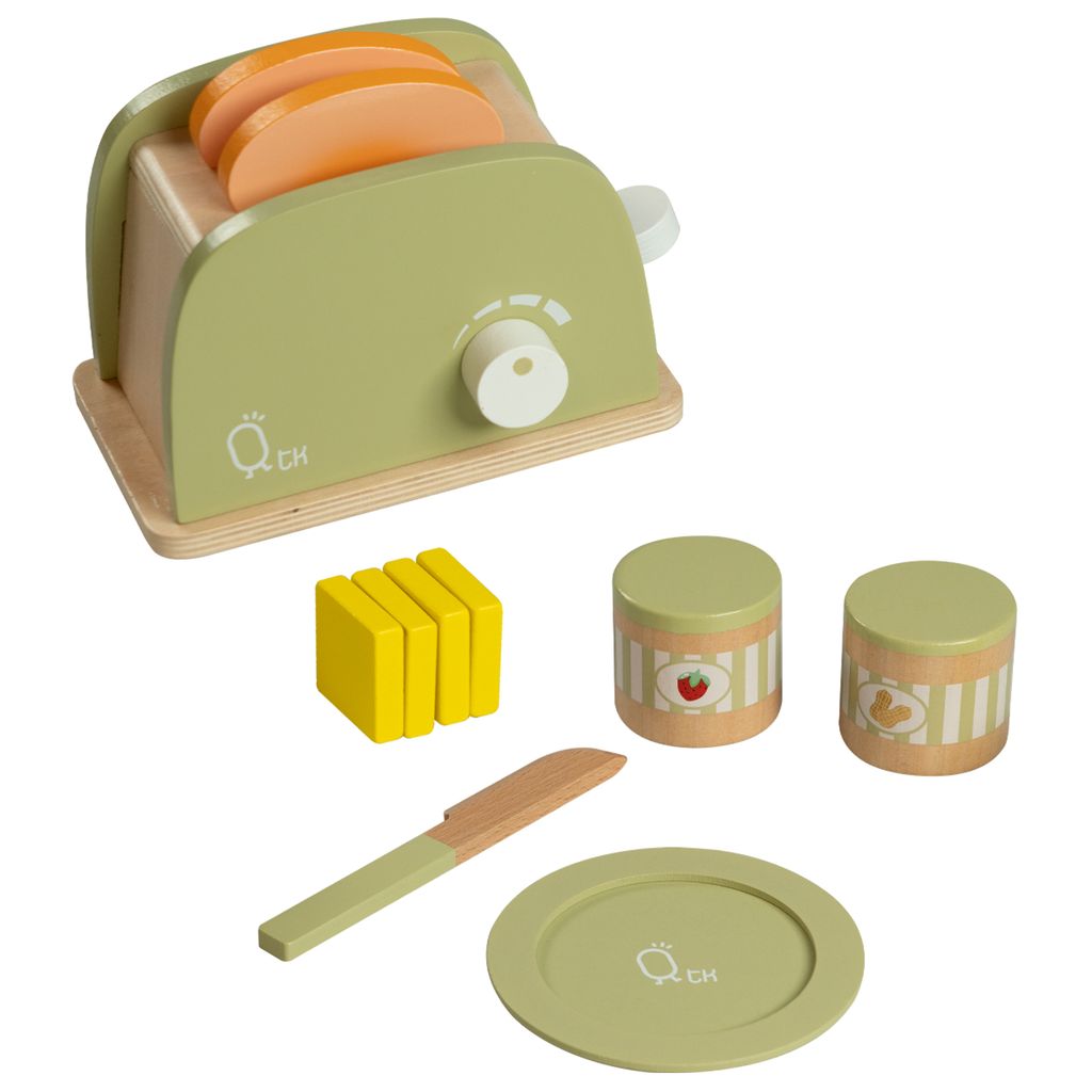 Teamson Kids - Little Chef Frankfurt Holztoaster Spielküchenzubehör - Grün - 11-tlg