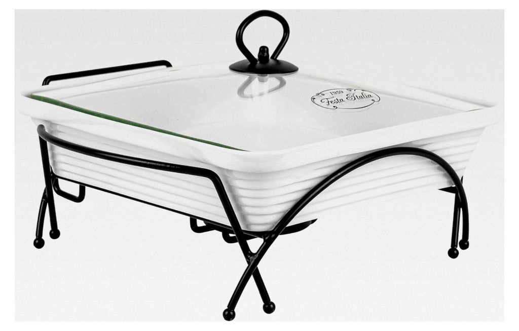 Keramische Auflaufform mit Deckel - 2,3L - Quadratische Lasagneform - Weiße Auflaufformen mit Teelichthalter - Ofenform - Backform - Casserole Dis...