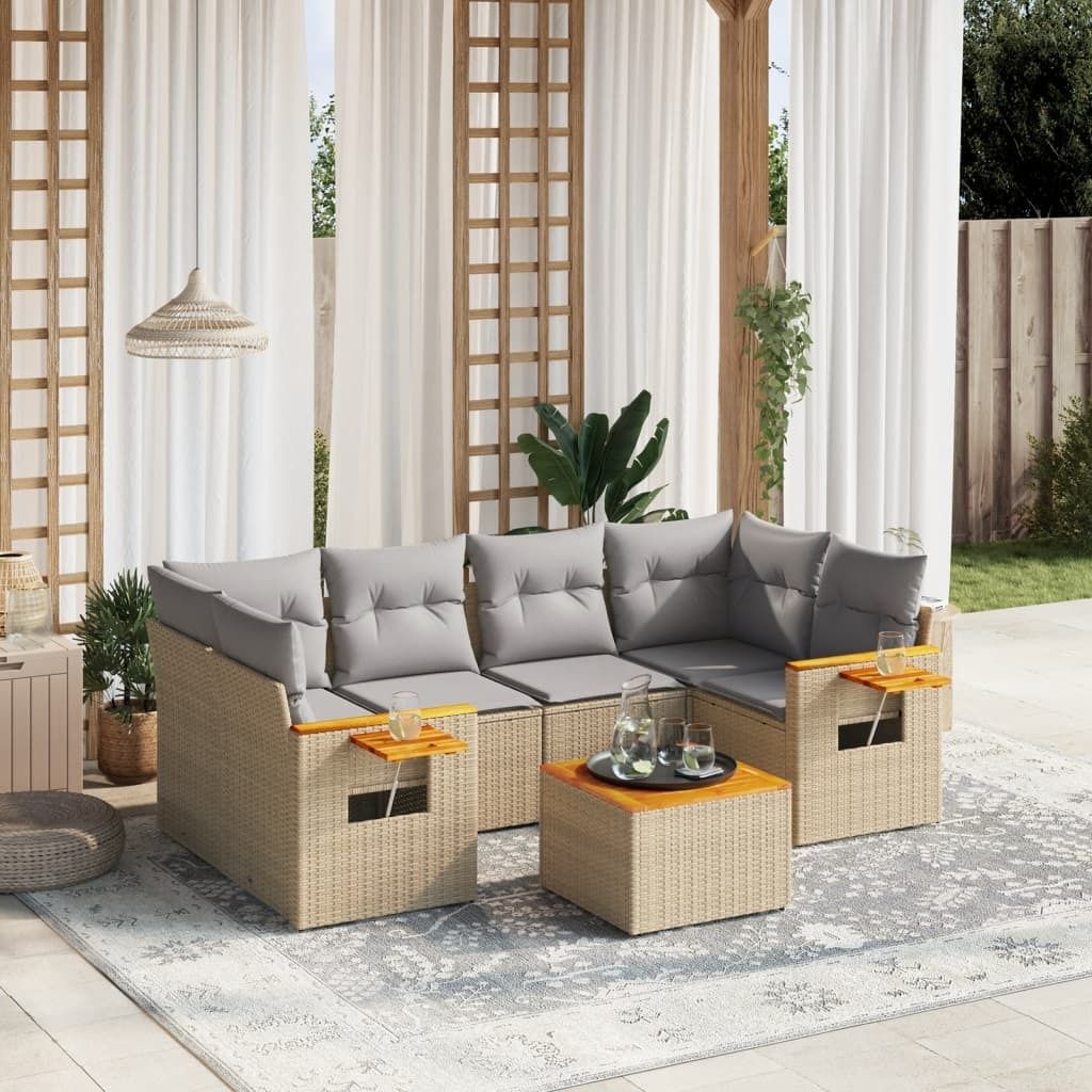 Maison Exclusive - 7-tlg. Garten-Sofagarnitur mit Kissen Beige Poly Rattan