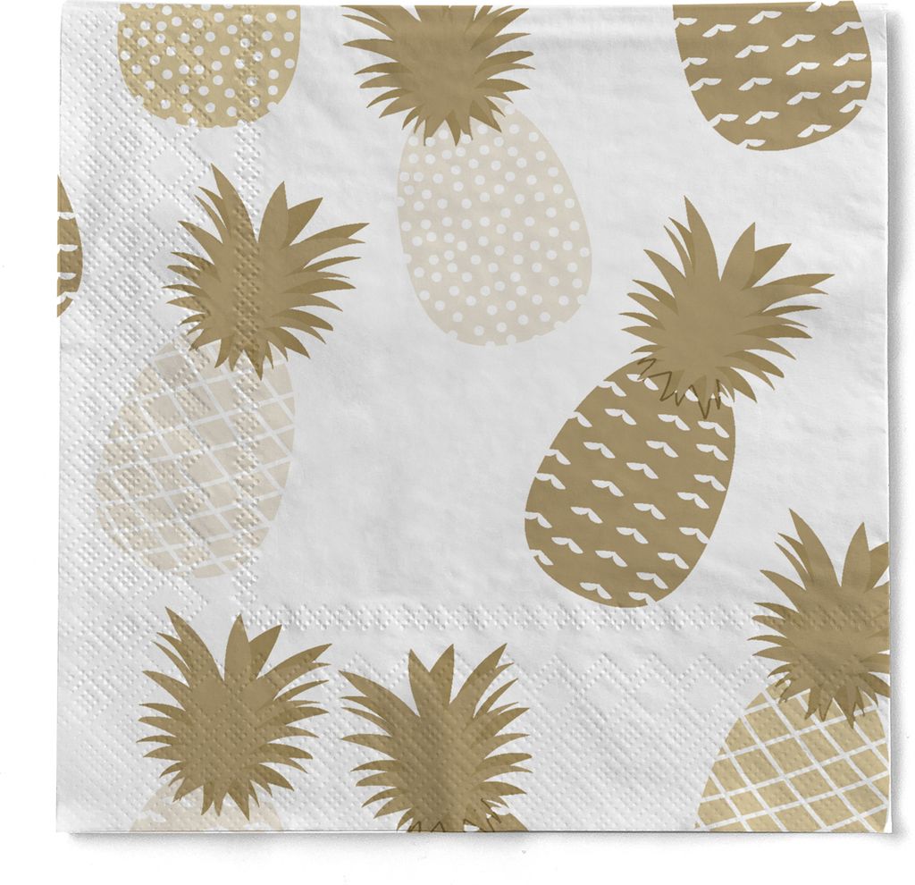 HAPPY PAPER Cocktail-Serviette "Ananas" in Gold aus Tissue 3-lagig, 25 x 25 cm, 20 Stück