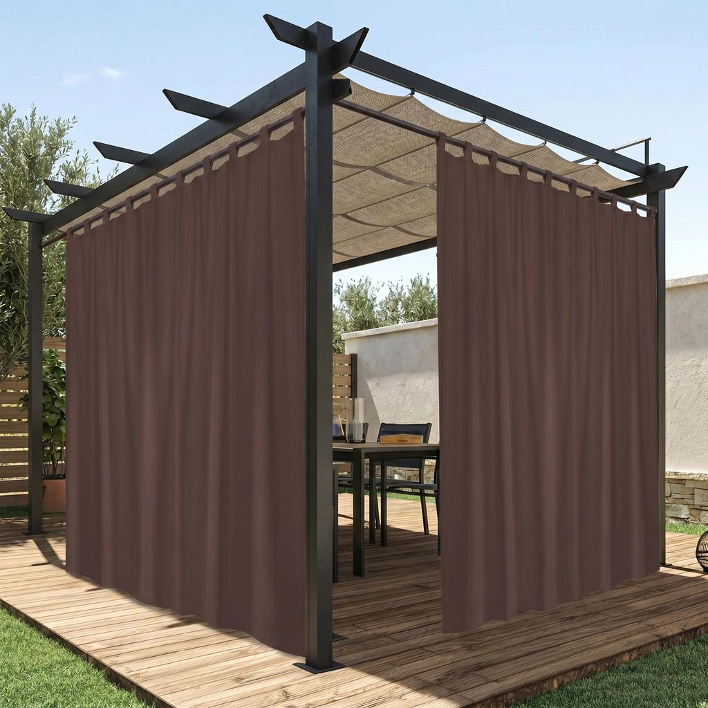 Outdoor Vorhang Extra Breite Wasserdicht Sonnenschutz Blickdicht Gardinen für Balkon Pavillon Terrassen Pergola, Braun, B254xH213cm