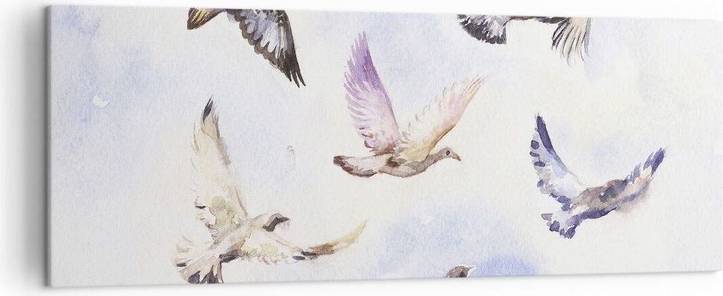 Bild auf Leinwand - Leinwandbild - Vögel Aquarell Wildheit Fliegen - 140x50cm - Wand Bild - Wanddeko - Leinwanddruck - Bilder - Kunstdruck - Leinw...