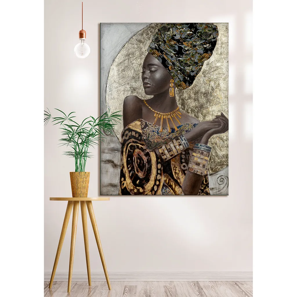 Décoration murale Portrait Femme Africaine en bois - Grand format 90x120