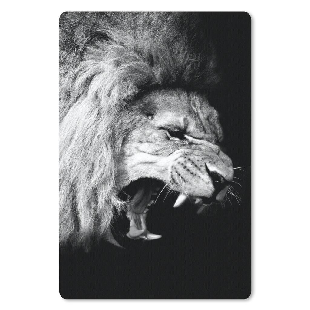 MuchoWow Mauspad Mousepad Löwe - Porträt - Schwarz - Weiß - Tiere 40x60 cm - Mousepads - Maus Mat - Pad - Mausunterlage - Schreibtisch Accesoire