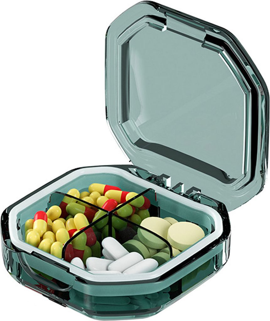 Praktischer 7-Tage-Pillendosierer, 4/6-Raster-Design, großer Platz, Schnallenfixierung, gute Abdichtung, Pillenbehälter im Taschenformat