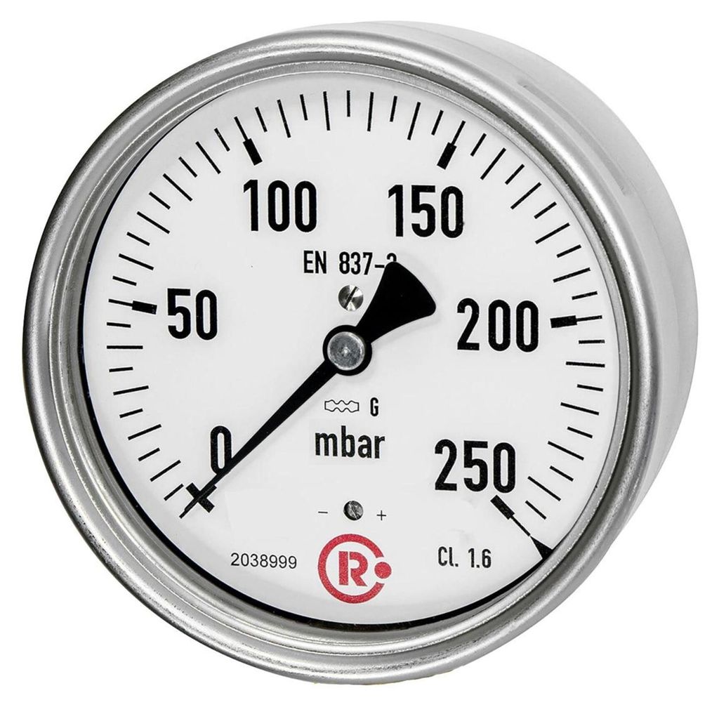 Riegler Kapselfedermanometer, G 1/2 hinten zentrisch, 0 - 400 mbar, Ø 100