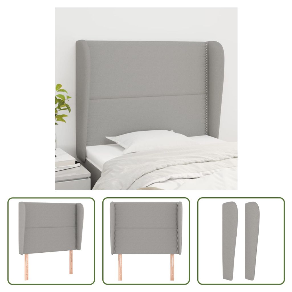 The Living Store Kopfteil mit Ohren Hellgrau 103x23x118/128 cm Stoff