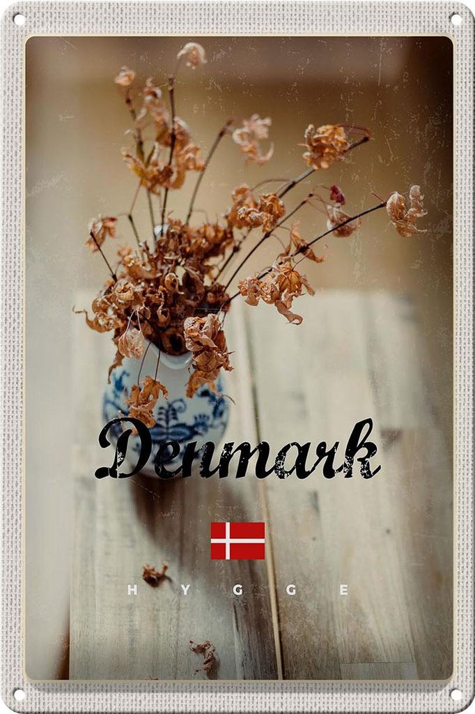 Blechschild Reise 20x30cm Dänemark verwelkte Blumen in Vase Produktbild 