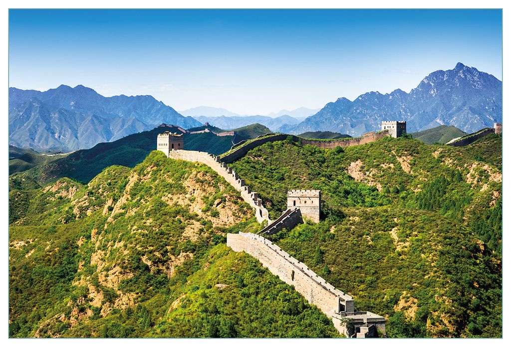 Wallario Küchenrückwand aus Glas, Größe: 90 x 60 cm, Motiv: Die Chinesische Mauer - Wahrzeichen in China im Sommer | Spritzschutz | abwischbar ...