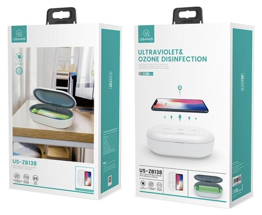 USAMS UV-Sterilisator für Smartphones plus integriertes kabelloses Ladegerät