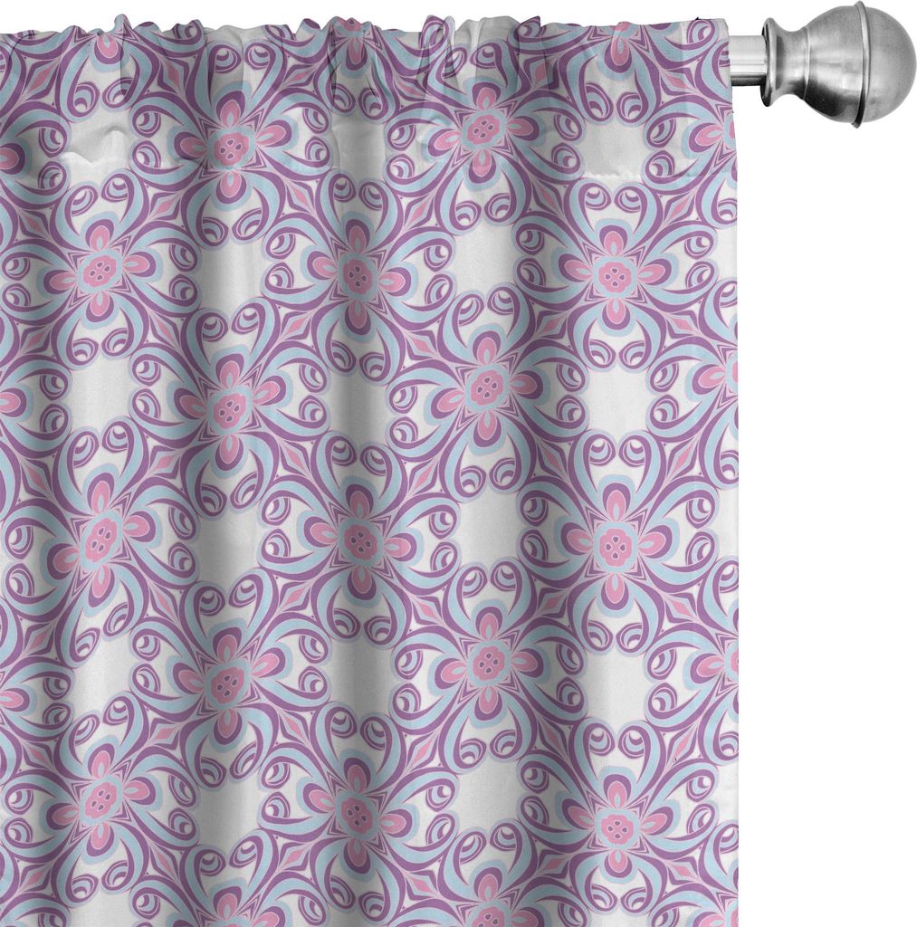 ABAKUHAUS rosa Damast Vorhänge, Gardinen, Dreamy Mosaik-Fliesen inspirierte Vintage Blumen drucken Look, 2 Stück 75 x 225 cm, Baby Blue Baby Pink