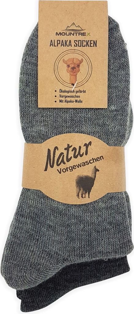 MOUNTREX Alpaka Socken, Wollsocken für Damen, Herren - Wintersocken - Kuschelsocken - 2 Paar, Grau/Anthrazit (Dick Thermo), 47-50