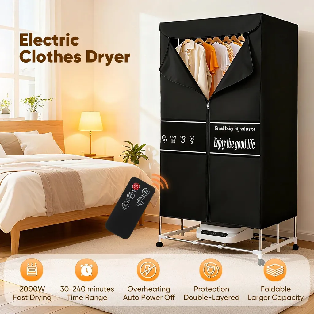 Sèche-linge électrique pliable 2000W avec télécommande et minuterie - 4
