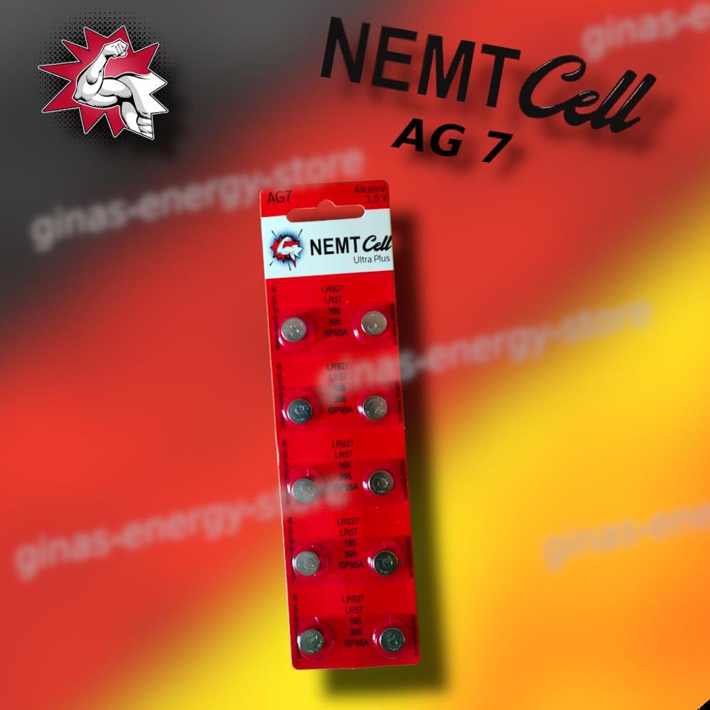 10 AG7 NEMT Cell Knopfzellen Knopfbatterien Uhrenbatterien LR927, LR57, 195, 395 1,5V
