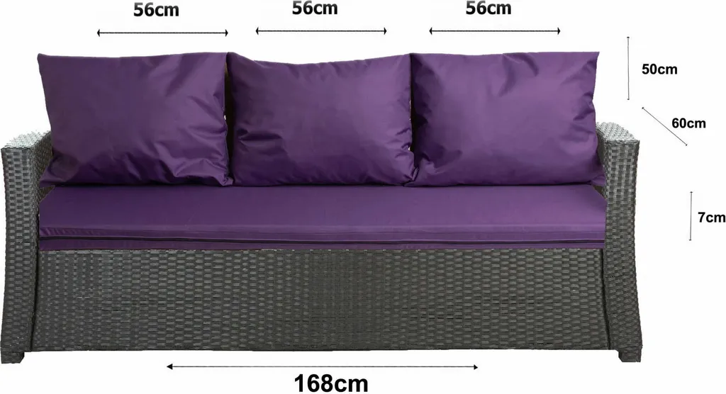 Offerta Set Cuscini Violet per Divano 168x60x7 | Ricambio Rattan - 2