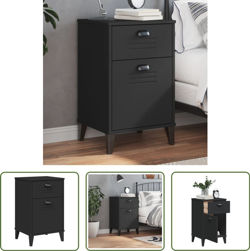 The Living Store Nachttisch VIKEN Schwarz Holzwerkstoff