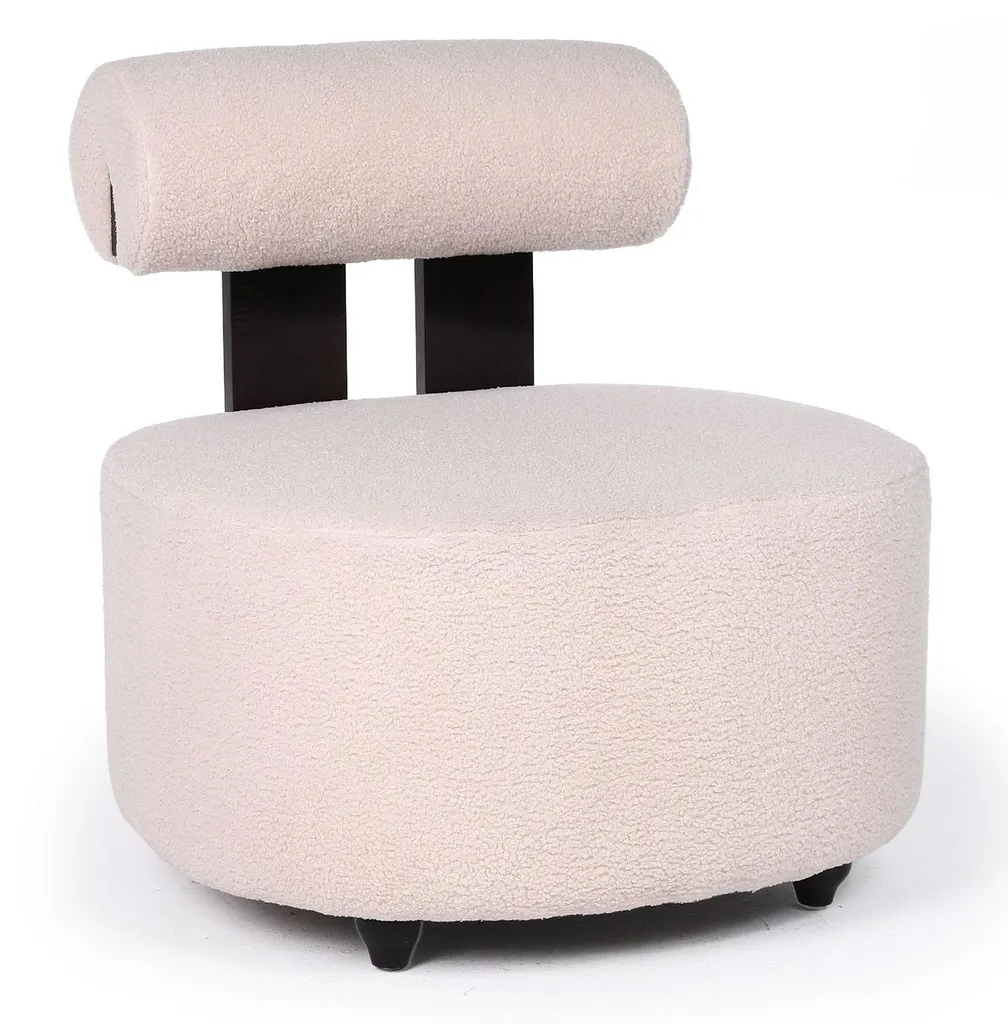Fauteuil bouclette beige et bois foncé Canelo au design minimaliste